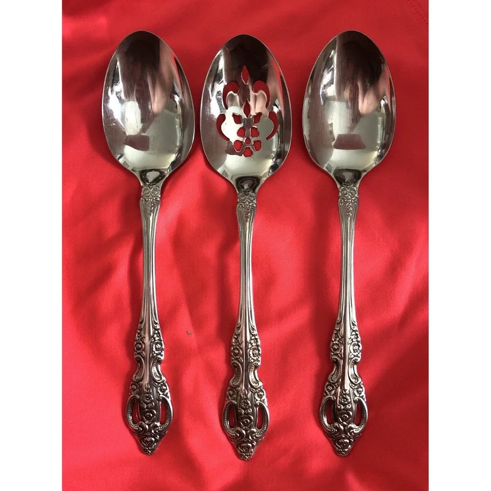 Set Of 3 Oneida Pembrooke Renoir Serving Spoons 1 Slotted SSS Stainless 8 1/2